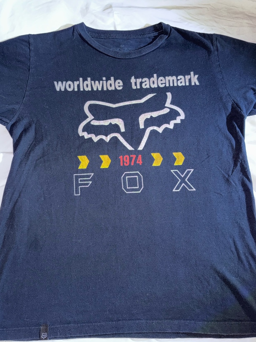 Fox Black Graphic Tee with White Logo and Yellow Accents